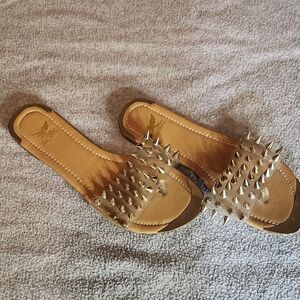 Edgy Tan Sandals with Silver Studs